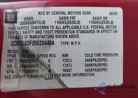 2005 Chevrolet Equinox Lt from USA, damaged, VIN 2CNDL63F056204464